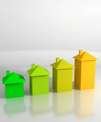 image of 4 small houses that increase in height from left to right